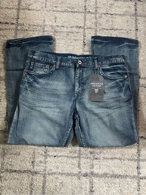 Route 66 Men's Distressed Indigo Straight Jeans